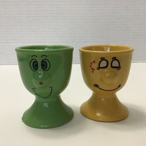 VTG Gryphonware Green & Yellow Comical Face Egg Cup